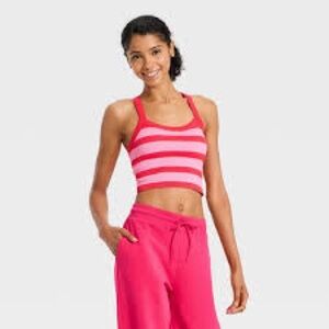 Women's Seamless Cropped Support Tank Top - JoyLab™ Red/Pink Stripe XXL